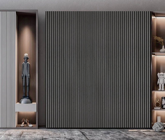 Acoustic Slatted Wall Panel - Light Grey 2.4m x 0.6m (4 Pieces)