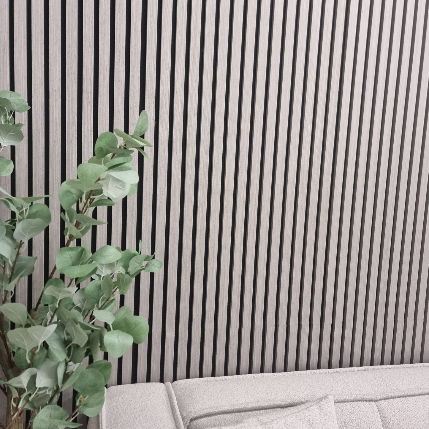Acoustic Slatted Wall Panel - Ash Grey 2.4m x 0.6m (4 Pieces)
