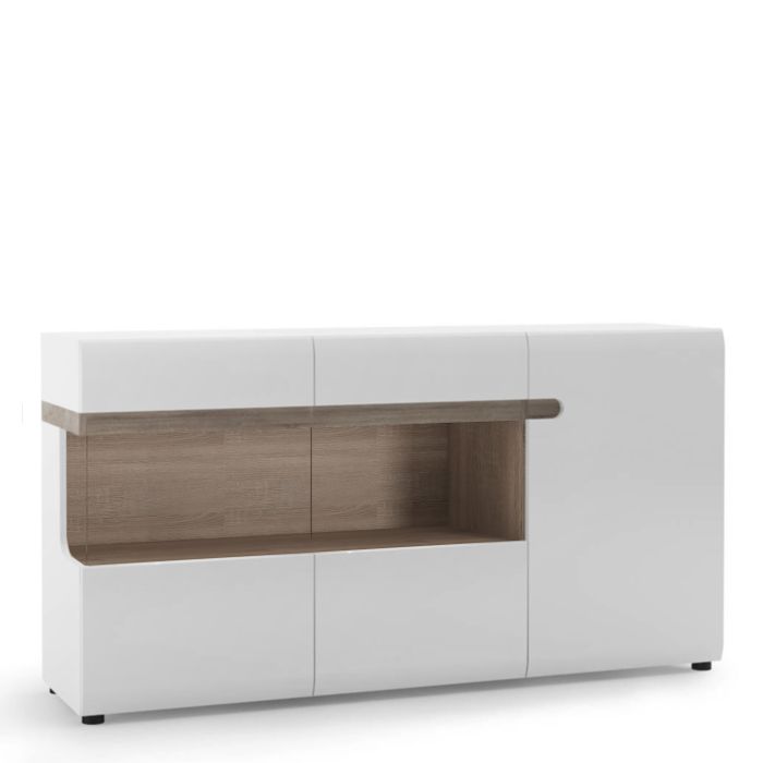 Frima 3 Door Glazed Sideboard in White with a Truffle Oak Trim