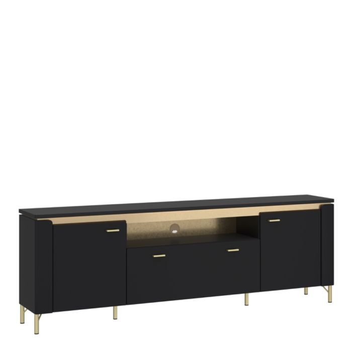 Drento TV Cabinet 2 Door 1 Drawer 200cm Wide in Black Matt/Gold