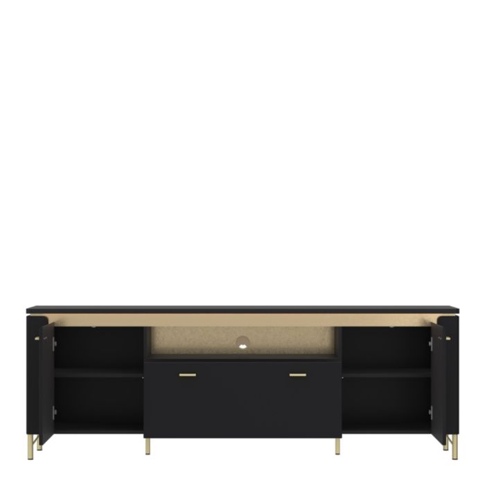 Drento TV Cabinet 2 Door 1 Drawer 200cm Wide in Black Matt/Gold