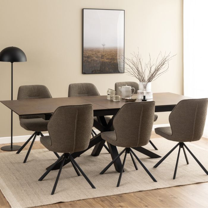Heaven Extendable Dining Table with Ceramic Rusty Brown Top 200-240cm