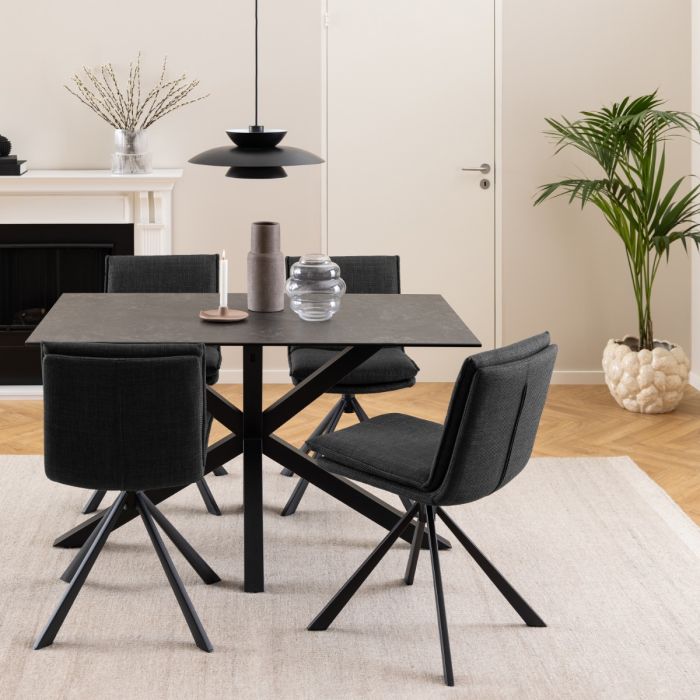 Heaven Dining Table with Ceramic Black Top 135x75.5cm