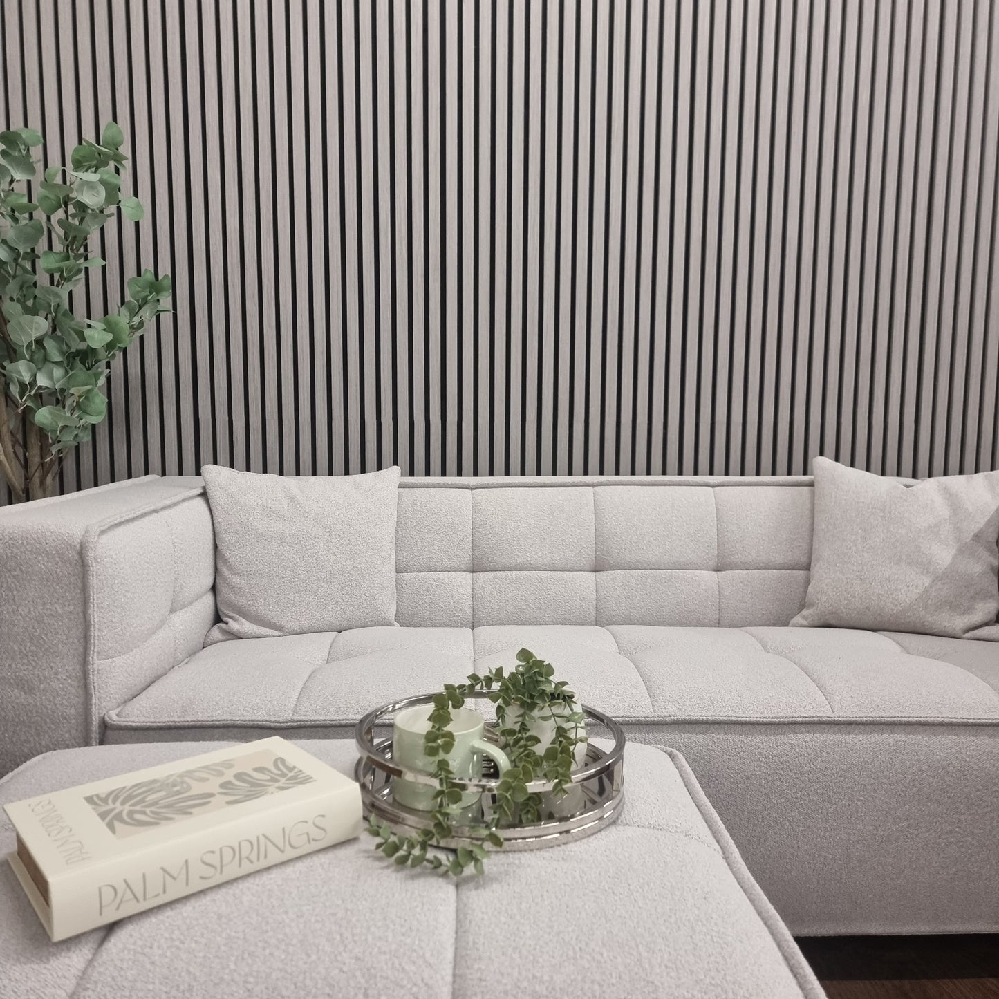 Acoustic Slatted Wall Panel - Ash Grey 2.4m x 0.6m (4 Pieces)