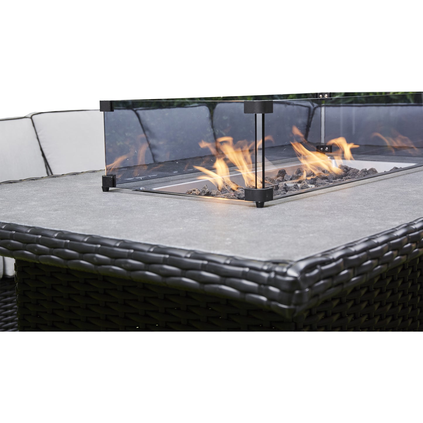 Tavara Corner Rising Firepit Dining Set - Black