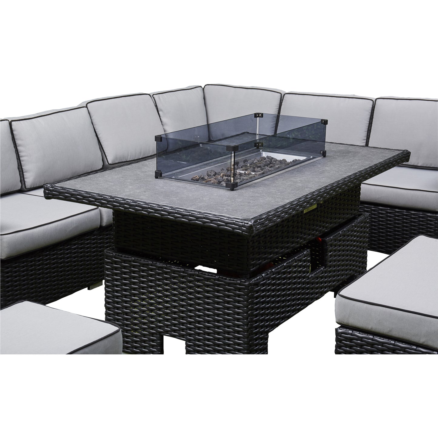Tavara Corner Rising Firepit Dining Set - Black