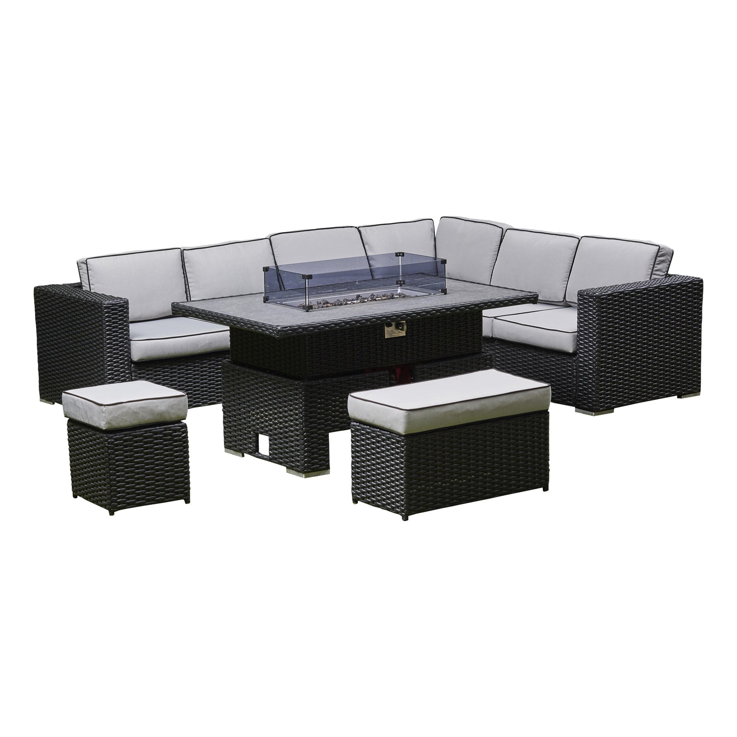 Tavara Corner Rising Firepit Dining Set - Black
