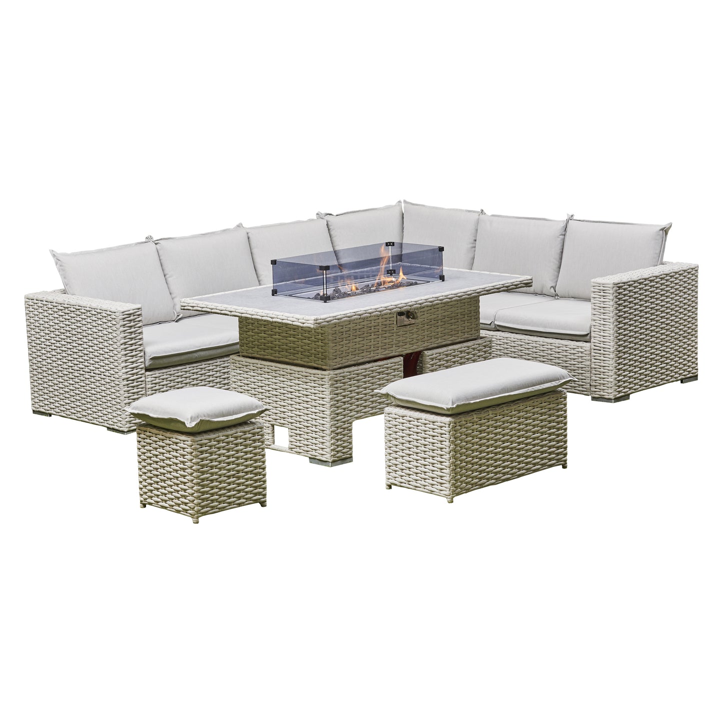 Mirela Rising Firepit Dining Set - Grey