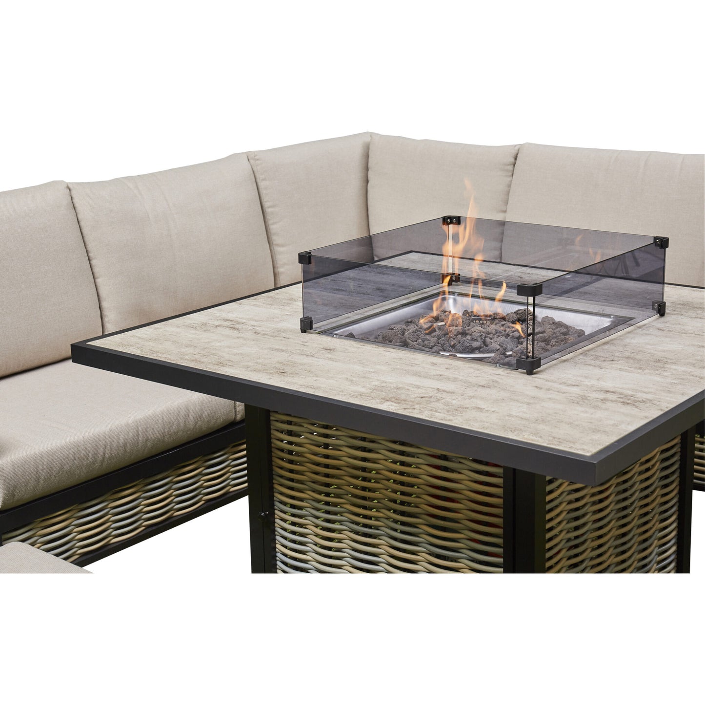 Vernis Aluminium Firepit Dining Set - Beige