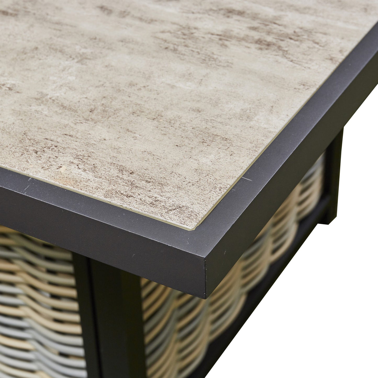 Vernis Aluminium Firepit Dining Set - Beige