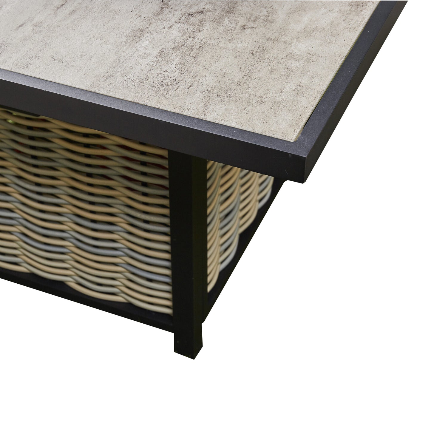 Vernis Aluminium Firepit Dining Set - Beige