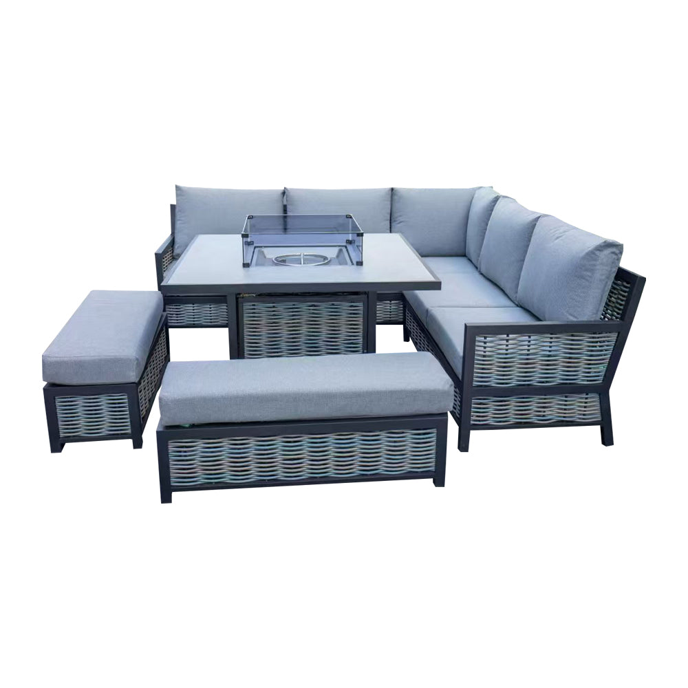 Vernis Aluminium Firepit Dining Set - Grey