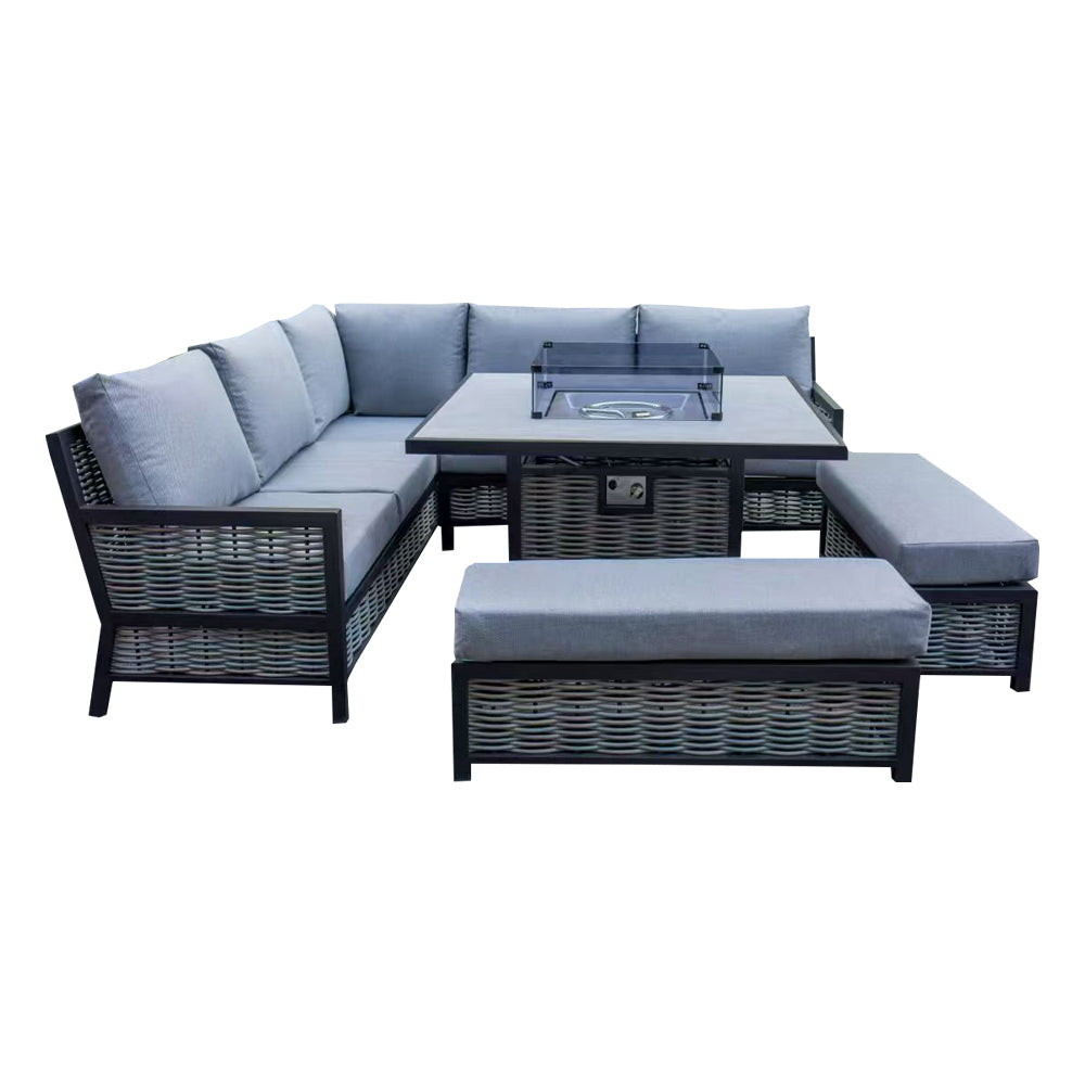 Vernis Aluminium Firepit Dining Set - Grey