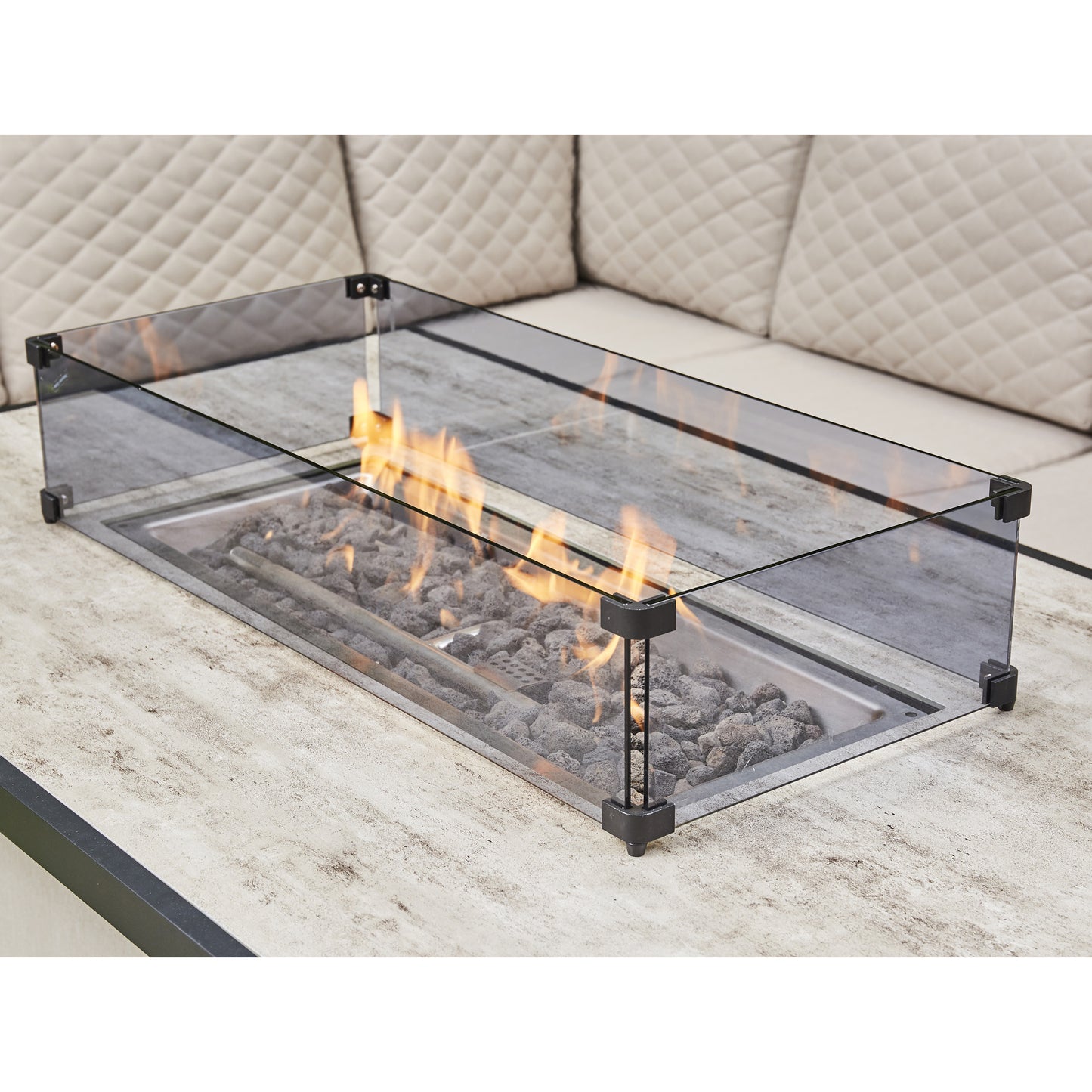 Cavara Aluminium Firepit Dining Set - Beige
