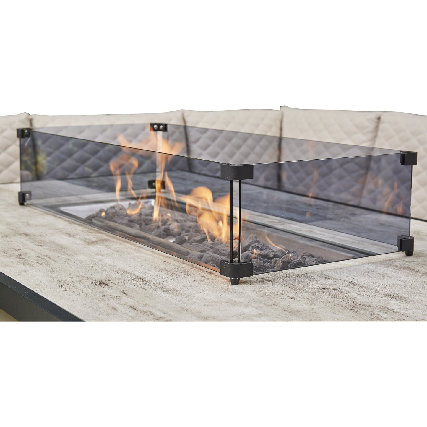 Cavara Aluminium Firepit Dining Set - Beige