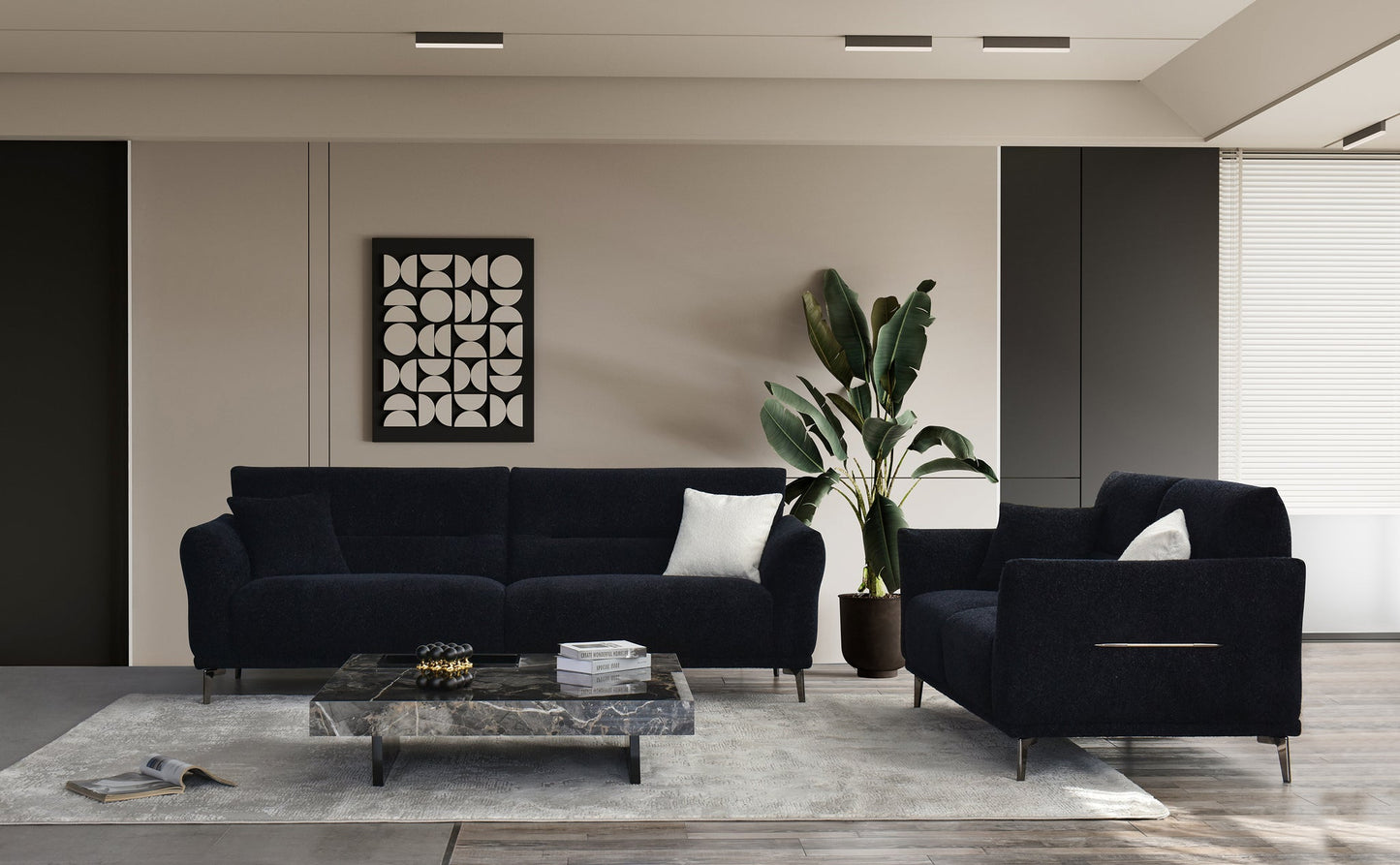 Albany Sofa Range in Black Lux Boucle Fabric
