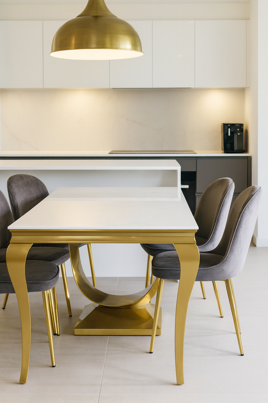 Louis Dining Table Matt Gold with Glass Or Marble Top (All Colours) 1.8M