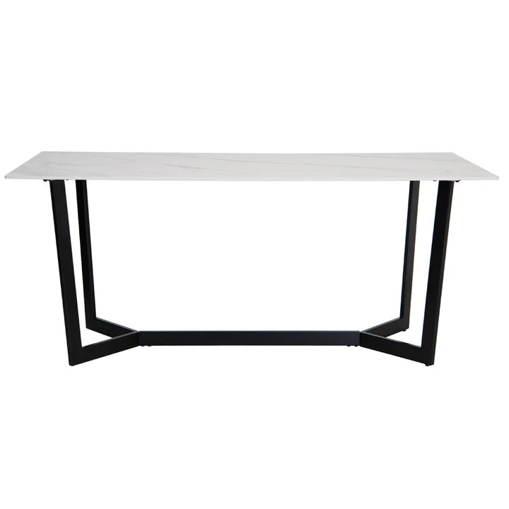 Lucien 1.8m White Sintered Stone Dining Table With Black Legs