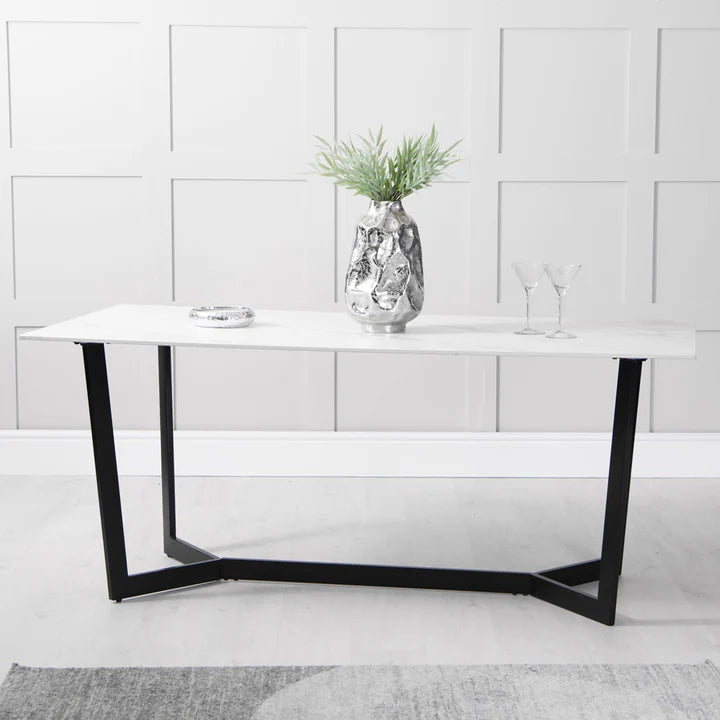Lucien 1.8m White Sintered Stone Dining Table With Black Legs