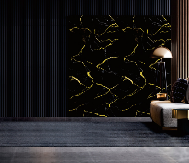 Black & Gold Marble Effect UPVC Wall Panel Covering 60x240cm (4 Pieces)