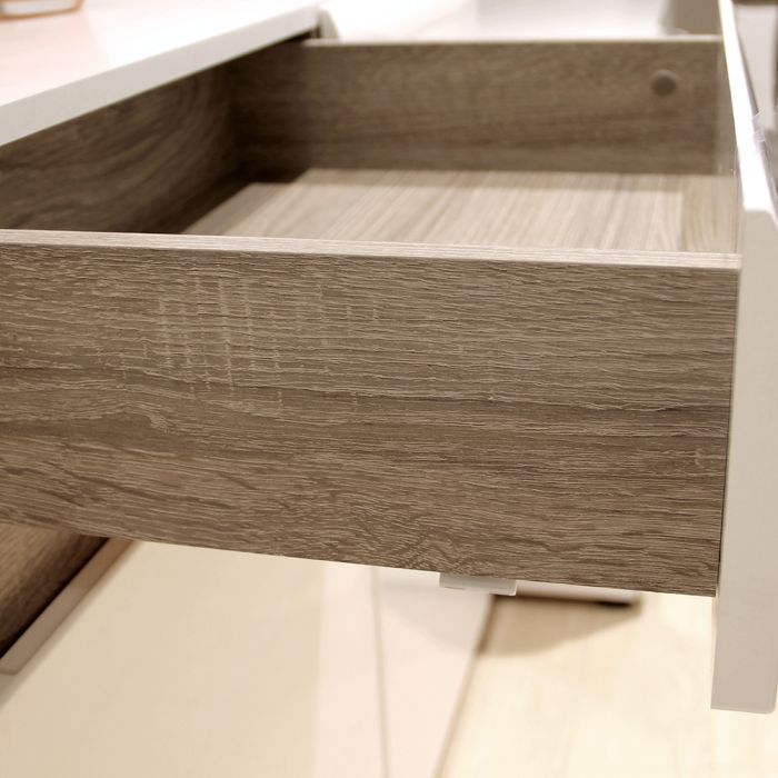 Frima 2 Drawer 3 Door Sideboard in White with a Truffle Oak Trim