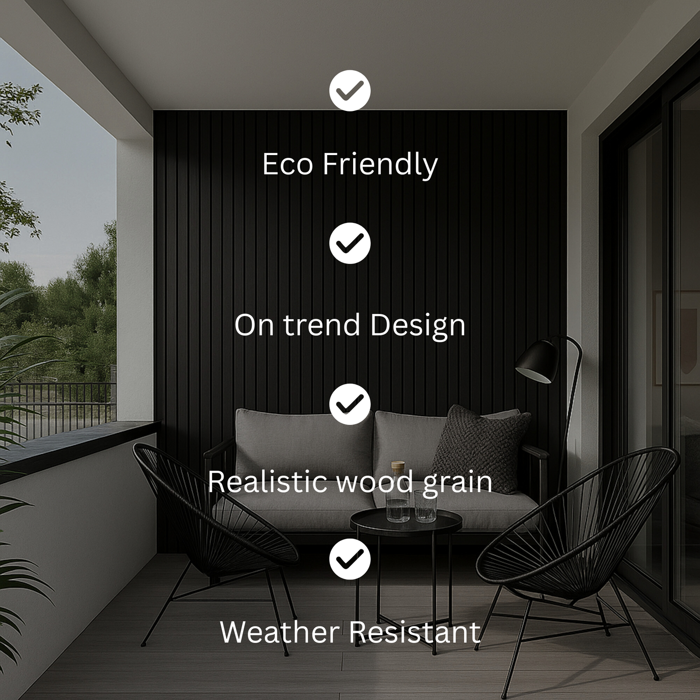 Exterior UPVC Wall Panels - Black 290cm (2 Pieces)