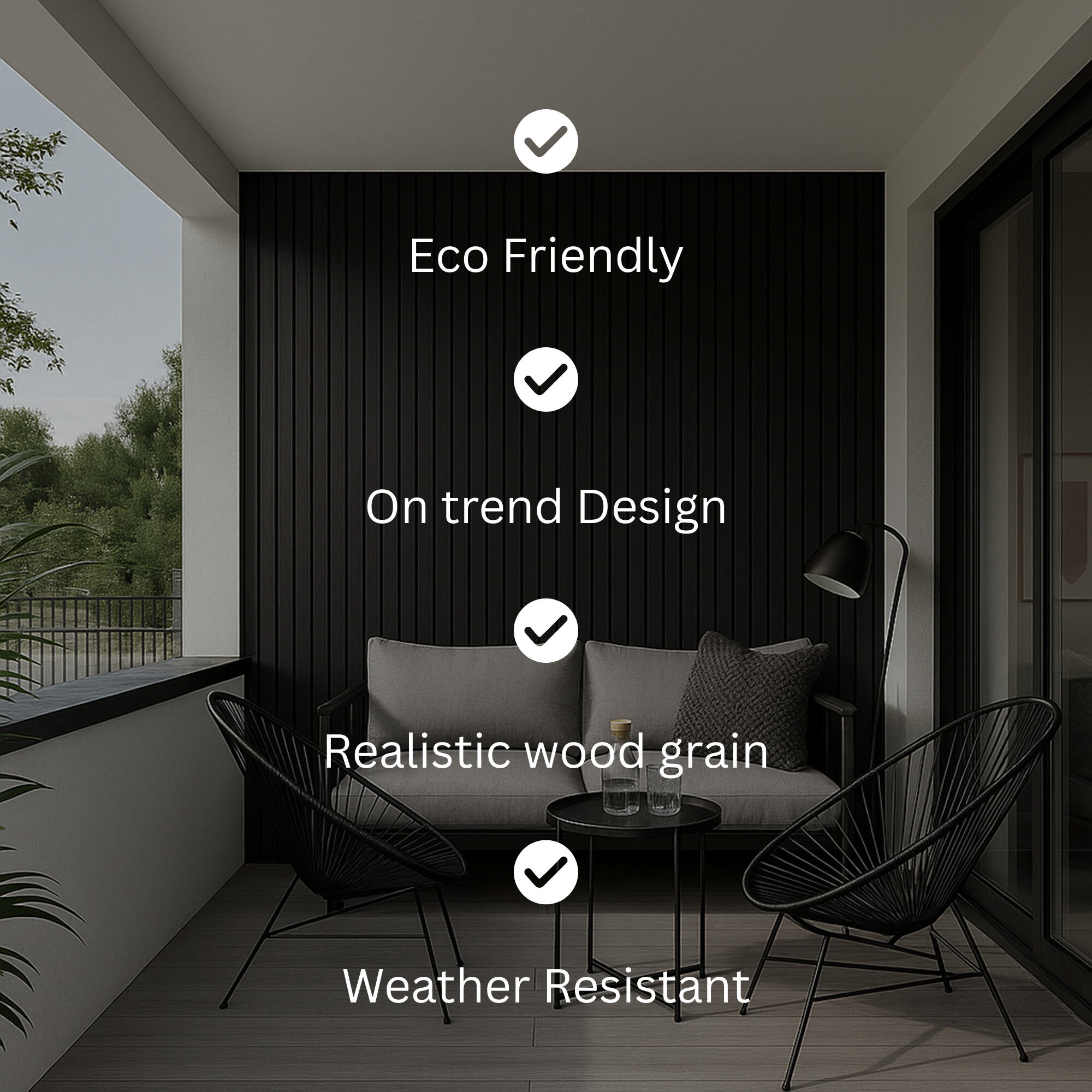 Exterior UPVC Wall Panels - Black 180cm or 150cm (4 Pieces)