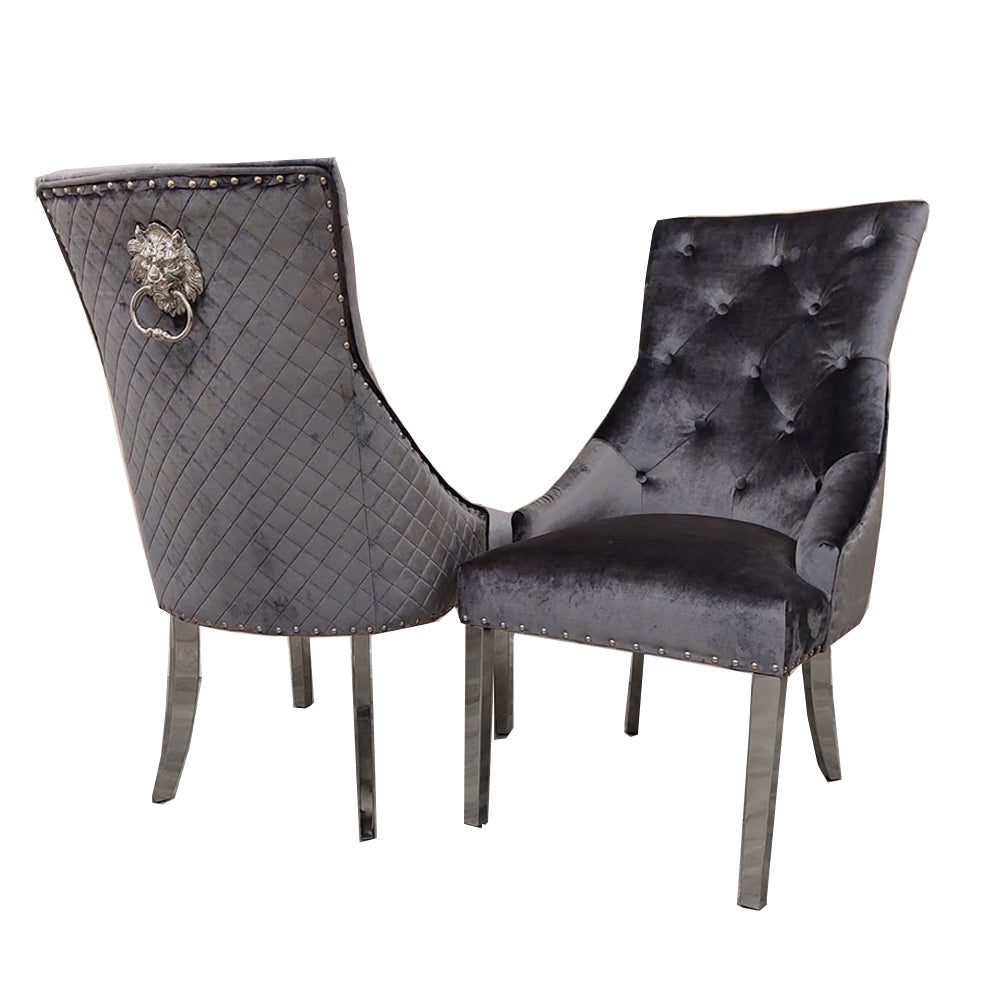 Bentley Dining Chair with Lion Knocker & Quilted Back (All Colours)