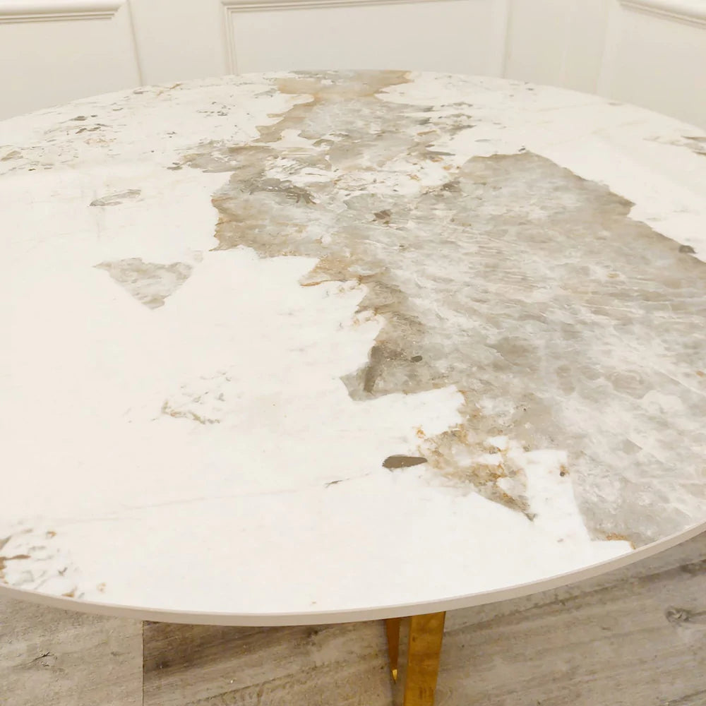 Lucien Gold 1.2M Round Dining Table with Sintered Stone Top