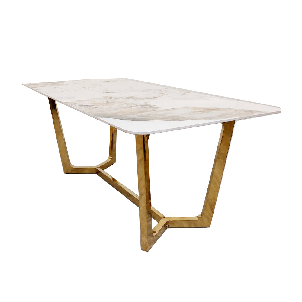 Lucien 1.8M Gold Dining Table with Pandora Gold Sintered Stone Top