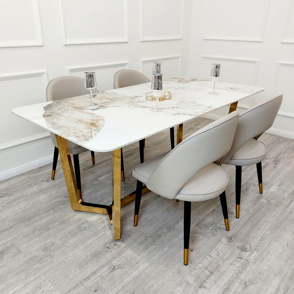 Lucien 1.8M Gold Dining Table with Pandora Gold Sintered Stone Top
