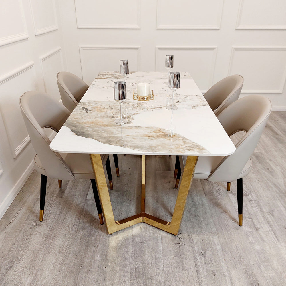 Lucien 1.8M Gold Dining Table with Pandora Gold Sintered Stone Top