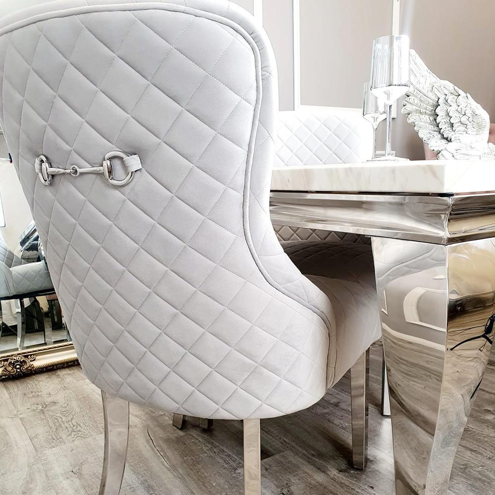 Kate French Plush Velvet Quilted Back Dining Chair With Chrome Clasp