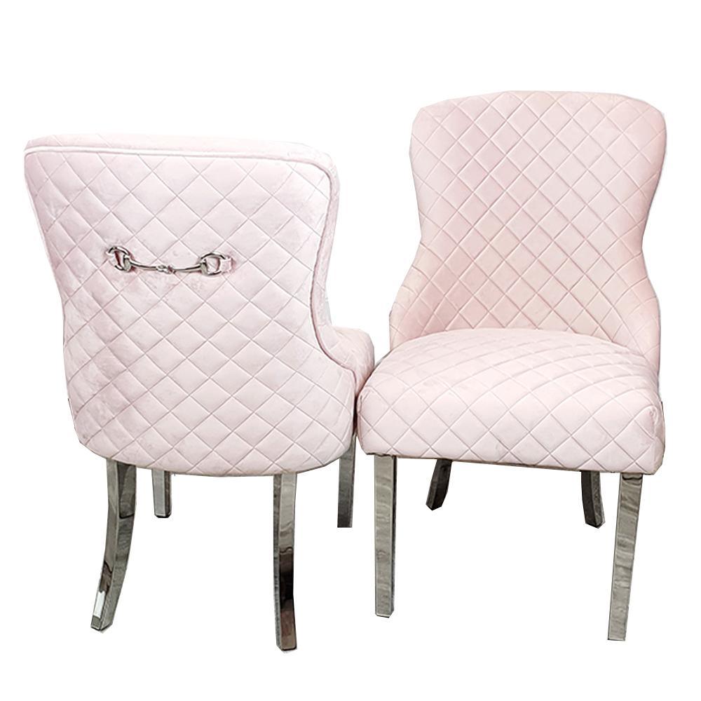 Kate French Plush Velvet Quilted Back Dining Chair With Chrome Clasp