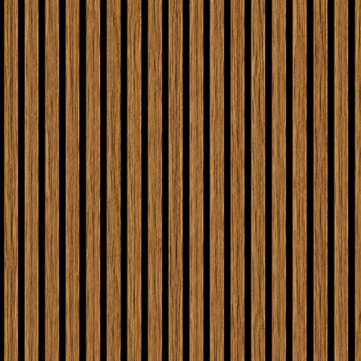 Acoustic Slatted Wall Panel - Teak Oak 2.4m x 0.6m (4 Pieces)