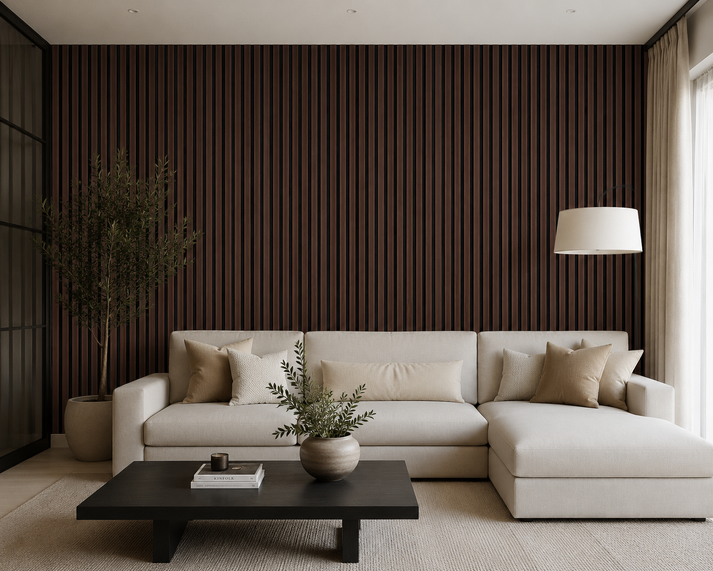 Acoustic Slatted Wall Panel - Smoked Oak 2.4m x 0.6m (4 Pieces)
