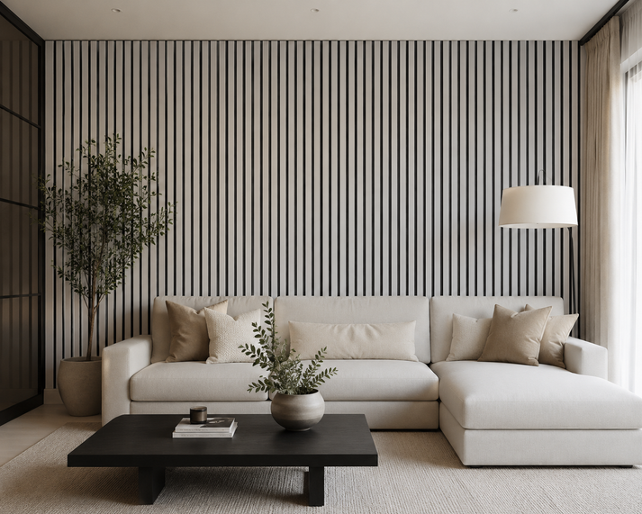Acoustic Slatted Wall Panel - Concrete 2.4m x 0.6m (4 Pieces)