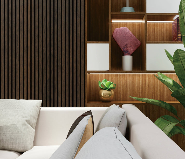 Acoustic Slatted Wall Panel - Walnut 2.8m x 0.6m (3 Pieces)