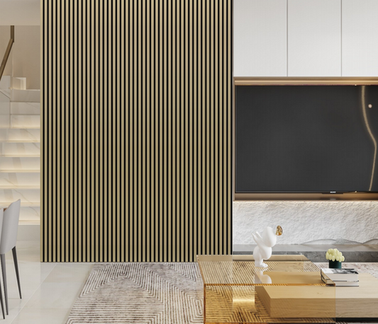 Acoustic Slatted Wall Panel - Metallic Gold  2.4m x 0.6m (4 Pieces)