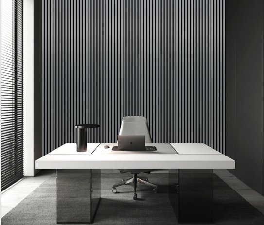 Acoustic Slatted Wall Panel - Metallic Dark Grey  2.4m x 0.6m (4 Pieces)
