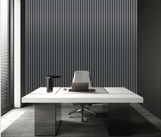 Acoustic Slatted Wall Panel - Metallic Dark Grey  2.4m x 0.6m (4 Pieces)
