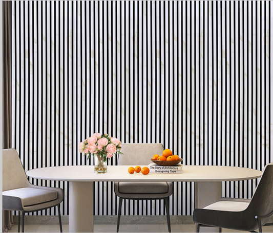 Acoustic Slatted Wall Panel - White Marble  2.4m x 0.6m (4 Pieces)