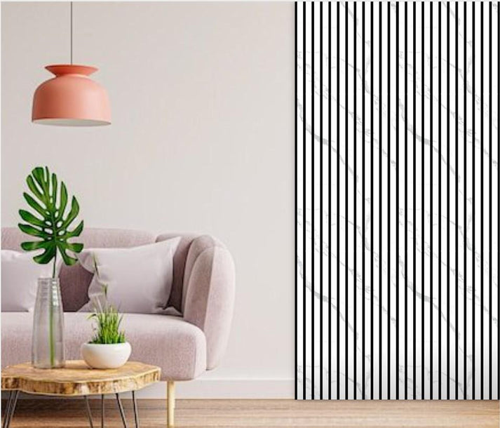 Acoustic Slatted Wall Panel - White Marble 2.8m x 0.6m (3 Pieces)