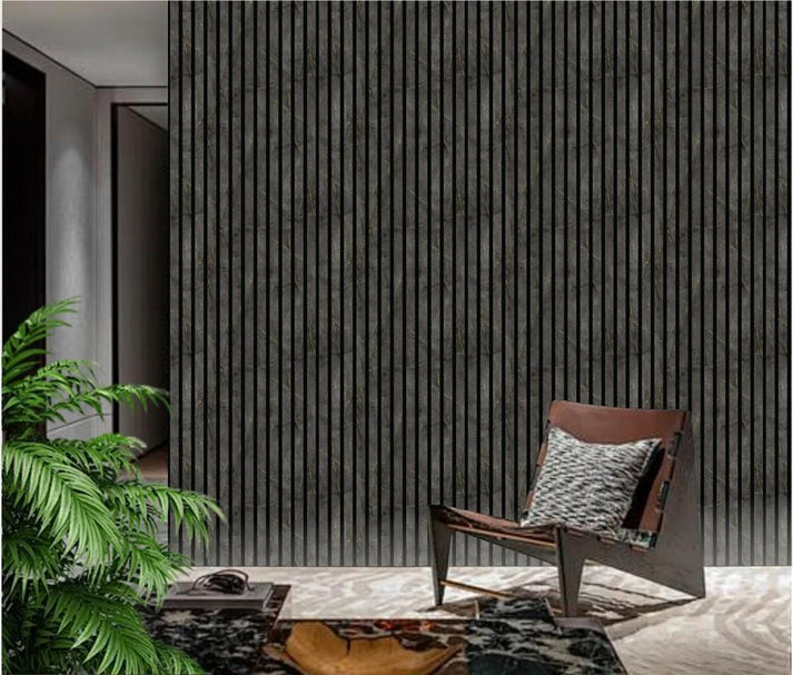 Acoustic Slatted Wall Panel - Gold and Black Marble 2.8m x 0.6m (3 Pieces)