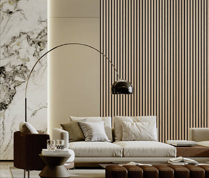 Acoustic Slatted Wall Panel - Natural Oak 2.4m x 0.6m (4 Pieces)