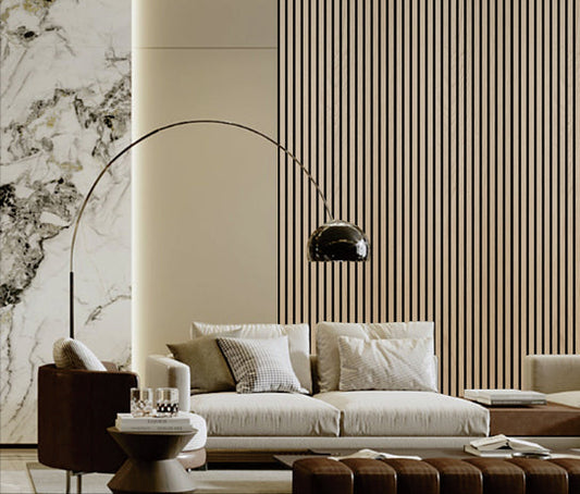 Acoustic Slatted Wall Panel - Natural Oak 2.4m x 0.6m (4 Pieces)