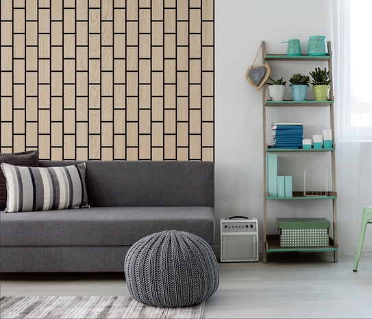 Acoustic Brick Wall Panel - Natural Oak 2.4m x 0.6m (4 Pieces)