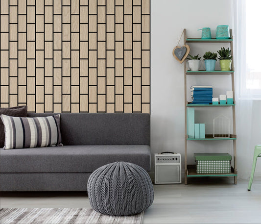 Acoustic Brick Wall Panel - Natural Oak 2.4m x 0.6m (4 Pieces)