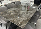 Chicago 160-200CM Black & Gold Extending Dining Table With Ceramic Top + 4/6/8 Stanford Grey Leather Dining Chair