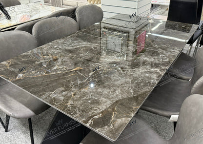Chicago 160-200CM Black & Gold Extending Dining Table With Ceramic Top + 4/6/8 Stanford Grey Leather Dining Chair